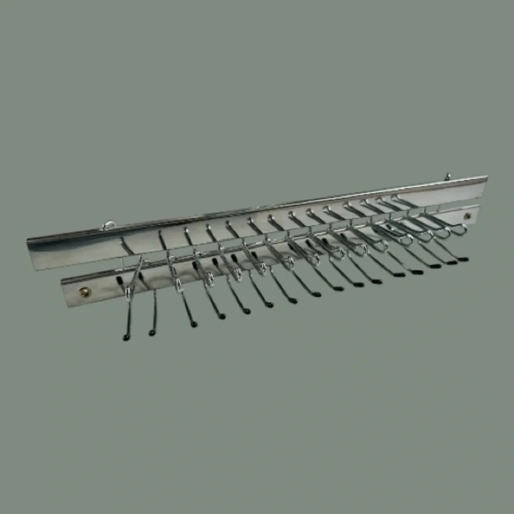VINTAGE, TY-MASTER, AUTOMATIC TIE RACK. CHROME-PLATED. 13 3/4”W X 2 3/8”H